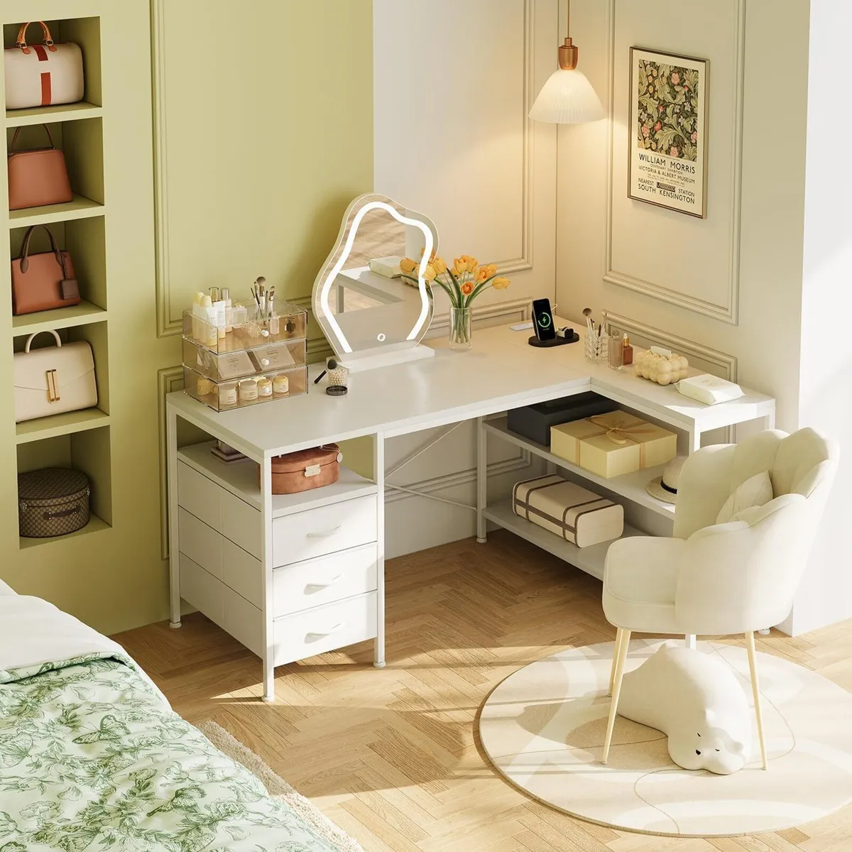 120CM Corner Desk with Drawers Reversible L Shaped - Image 2