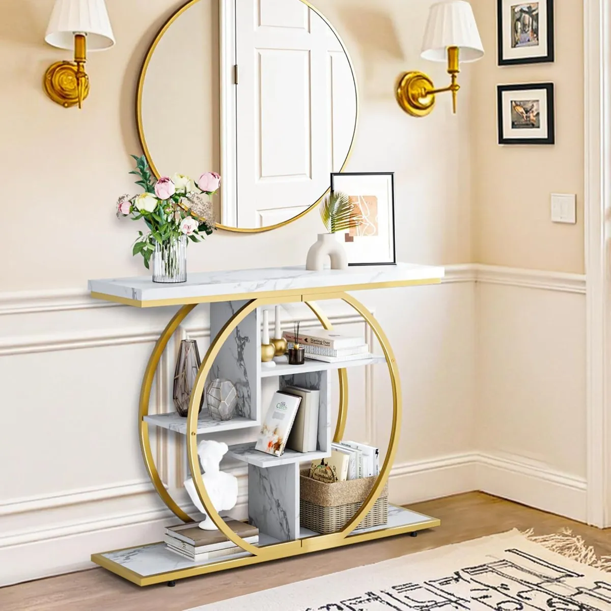 Console Table Hallway with 5-Tier Storage Shelves - Image 1