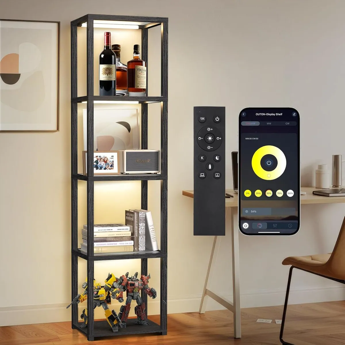 67" Glass Display Shelf with Dimmable LED Floor - Image 1