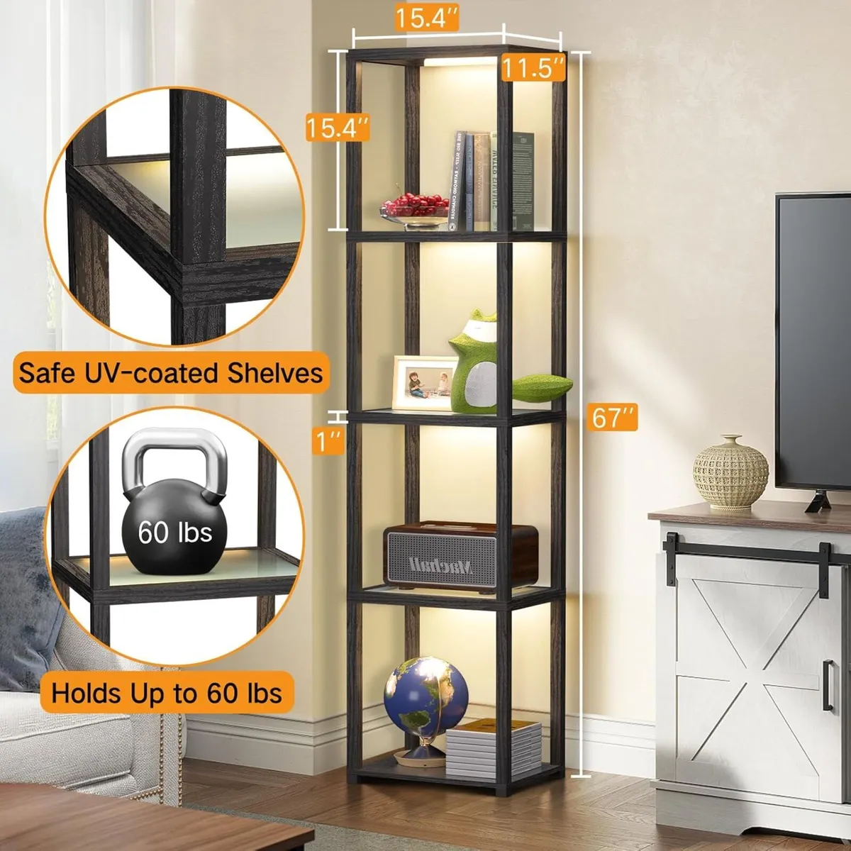 67" Glass Display Shelf with Dimmable LED Floor - Image 2