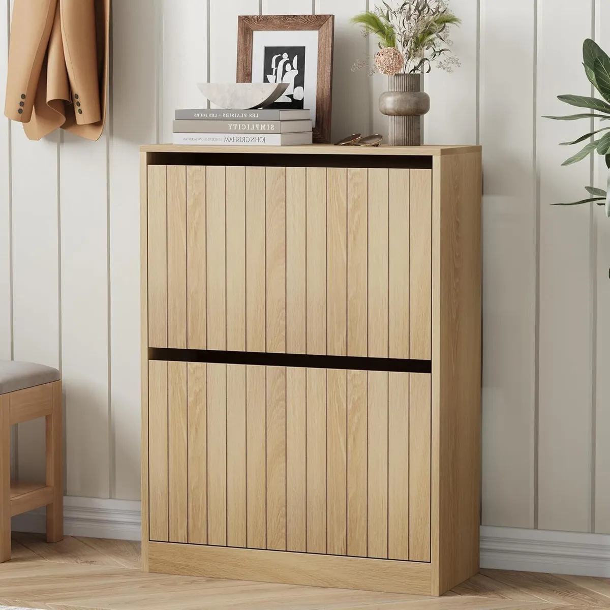 2 Tier Drawer Shoe Cabinet 80x60x24CM Wooden - Image 1