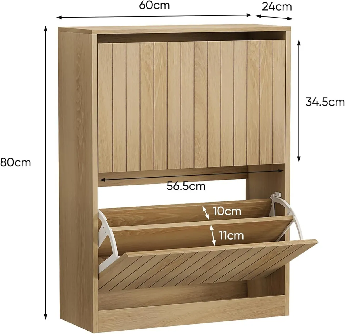 2 Tier Drawer Shoe Cabinet 80x60x24CM Wooden - Image 2