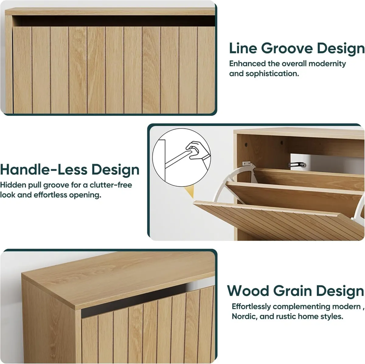 2 Tier Drawer Shoe Cabinet 80x60x24CM Wooden - Image 4