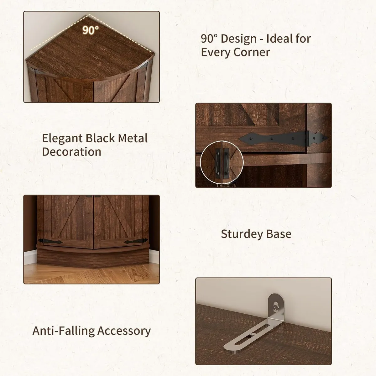 165CM Tall Corner Storage Cabinet with Barn Doors - Image 3