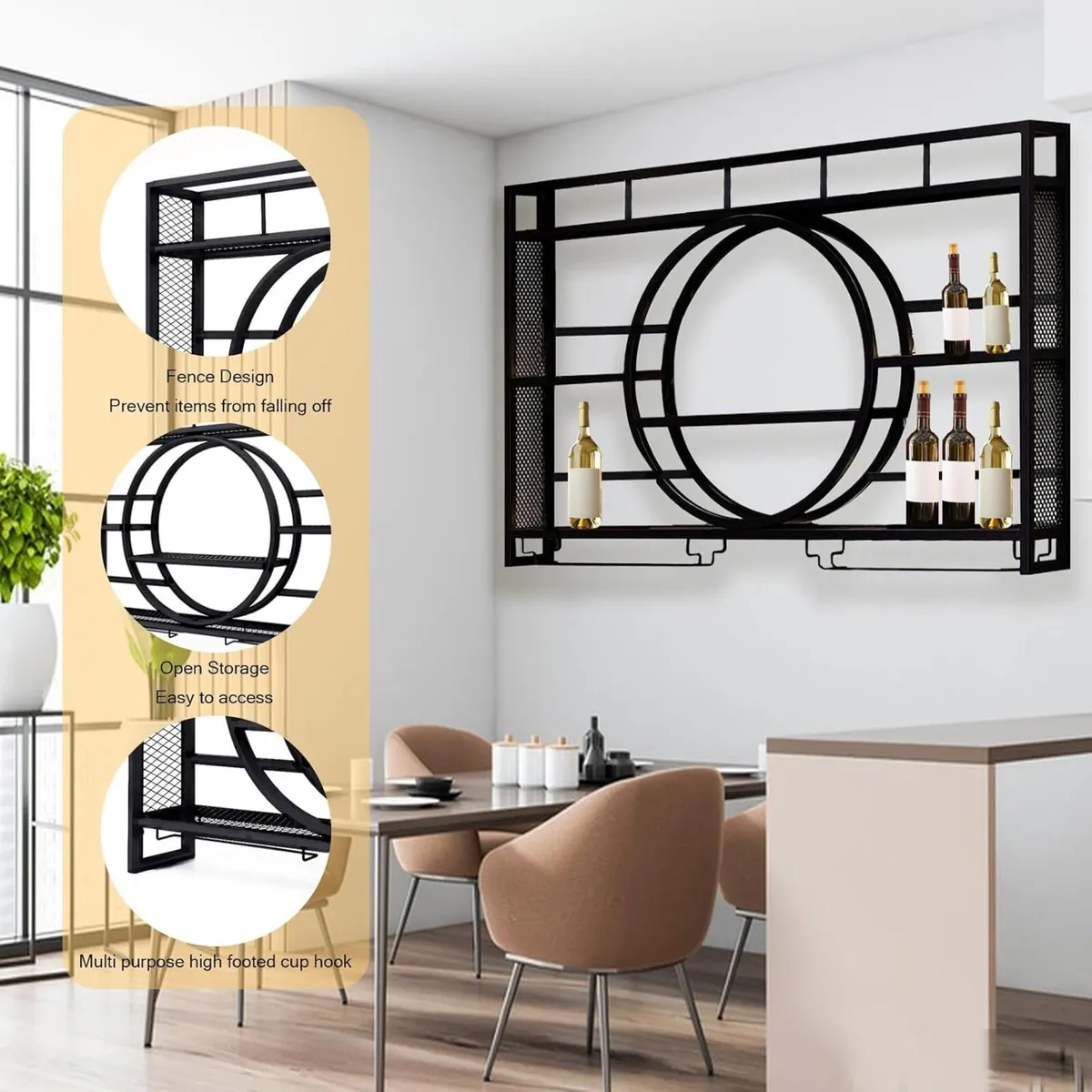 120CM Wine Rack Wall Mounted 3-Tiers Iron - Image 4
