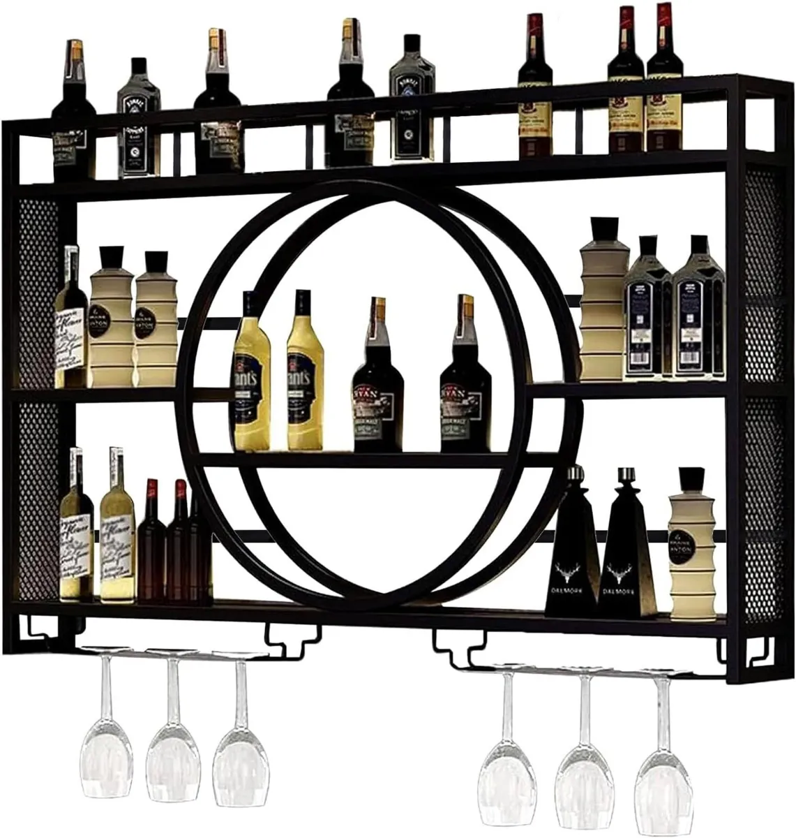 120CM Wine Rack Wall Mounted 3-Tiers Iron - Image 1