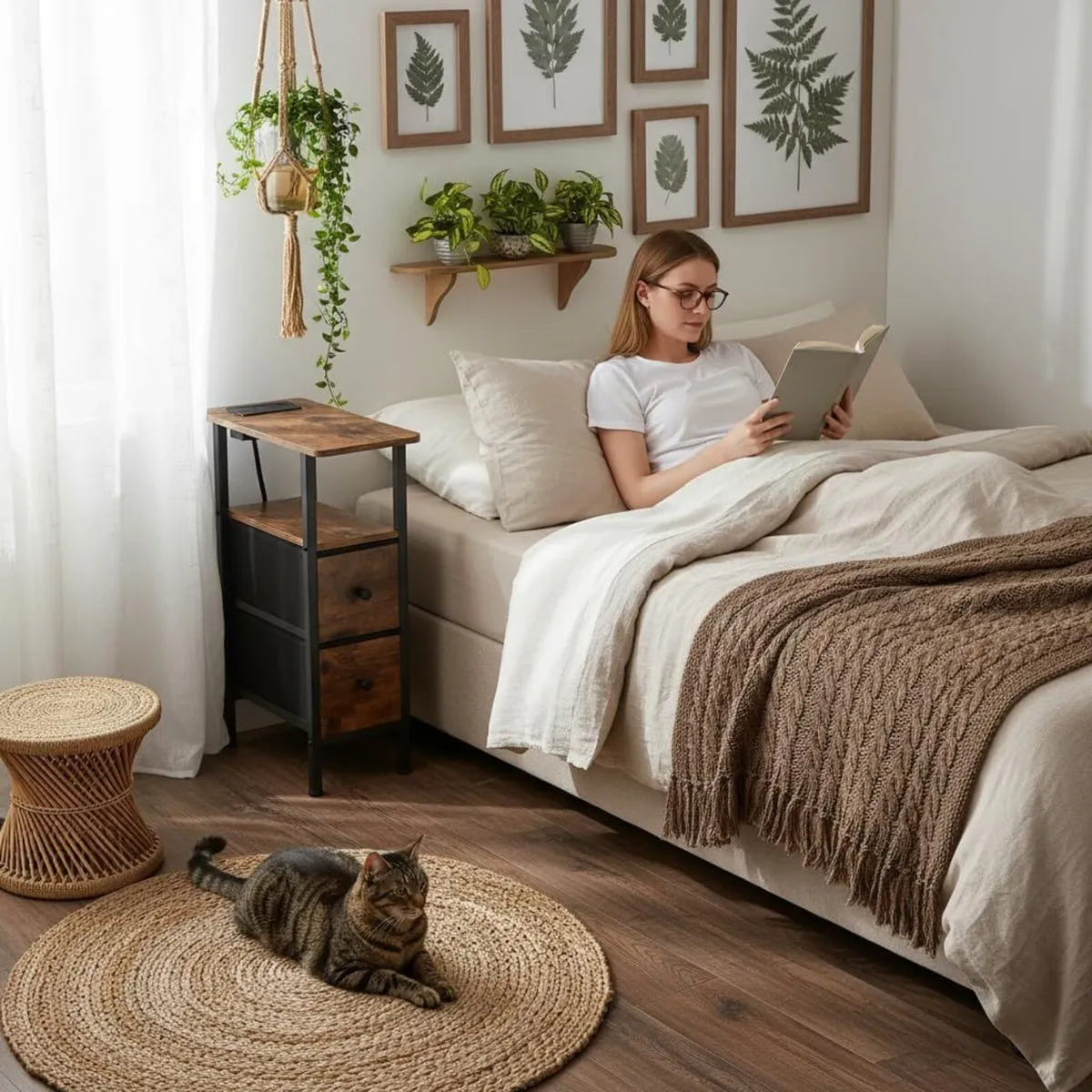 Narrow Bedside Table Slim Side for Bedroom Bed - Image 4