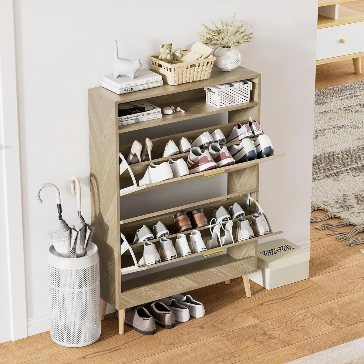 Shoe Storage Cabinet Narrow Shoes Cupboard with 2 - Image 4