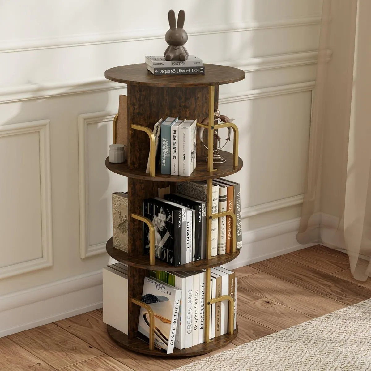 Rustic 3-Tier Rotating Kids Bookshelf Metal Frame - Image 1