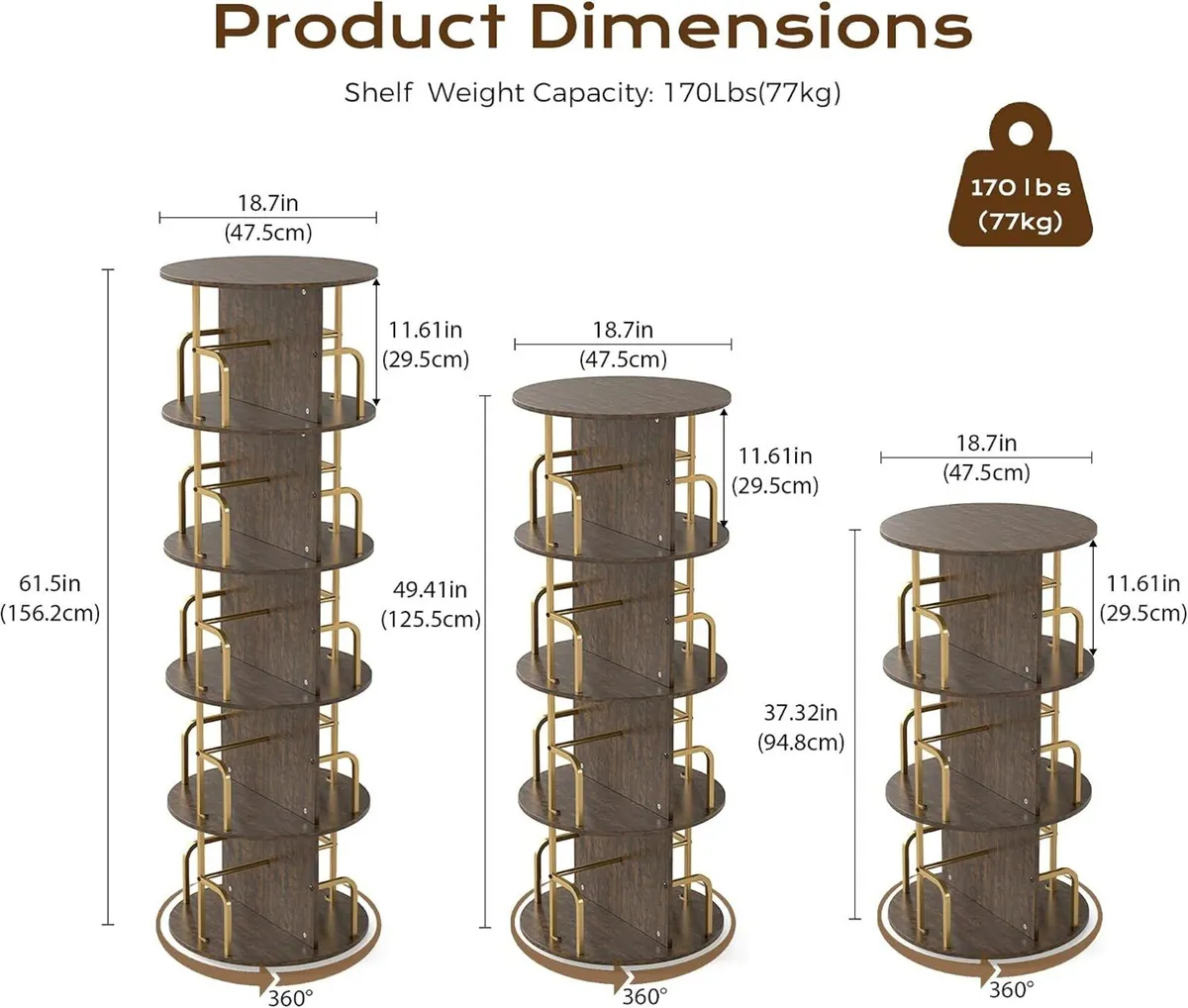 Rustic 3-Tier Rotating Kids Bookshelf Metal Frame - Image 2