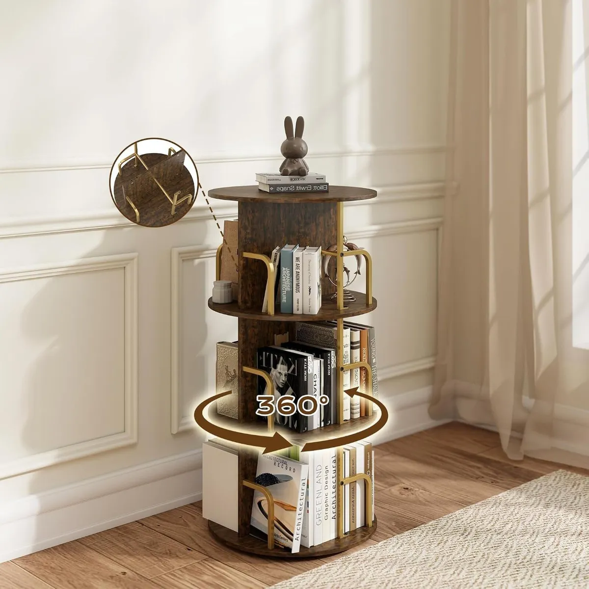 Rustic 3-Tier Rotating Kids Bookshelf Metal Frame - Image 4