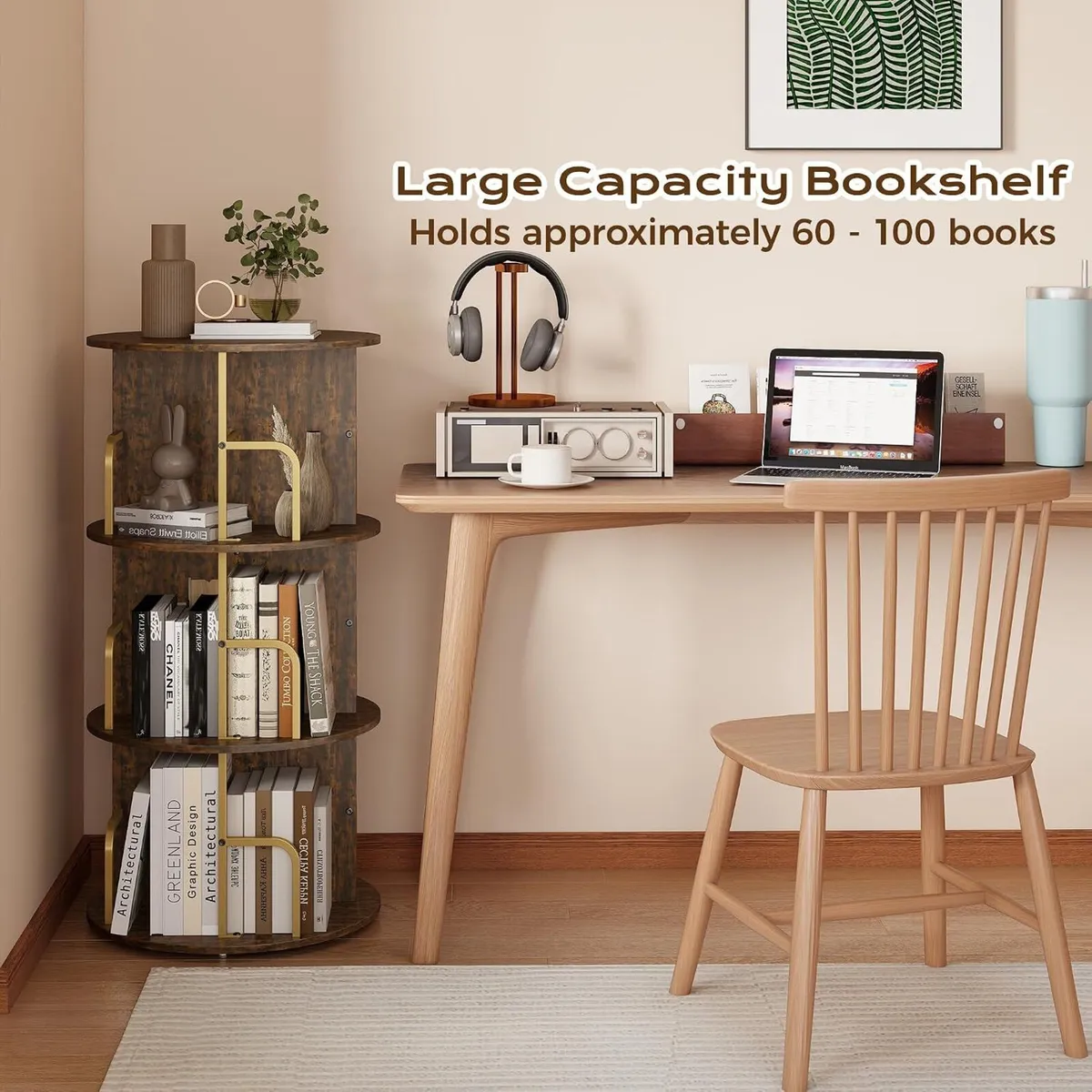 Rustic 3-Tier Rotating Kids Bookshelf Metal Frame - Image 3