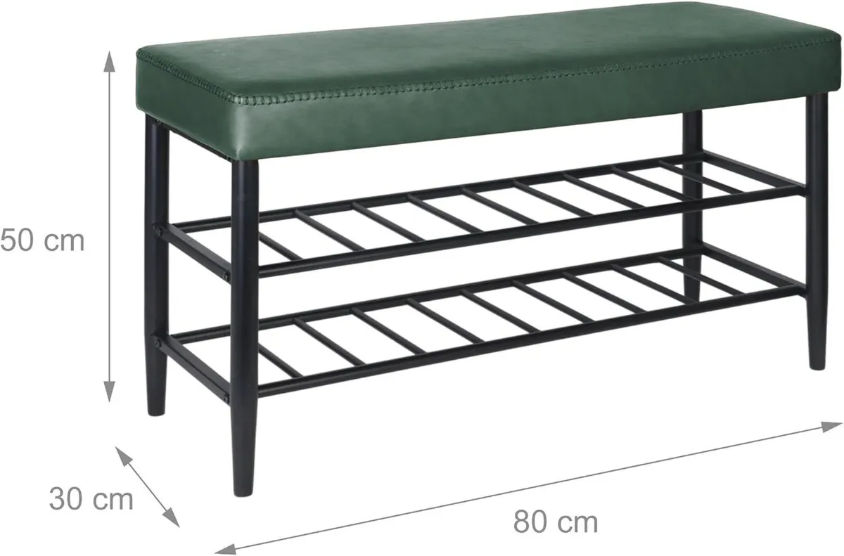 Shoe Bench Padded Faux Leather Seat 2 Shelves - Image 3