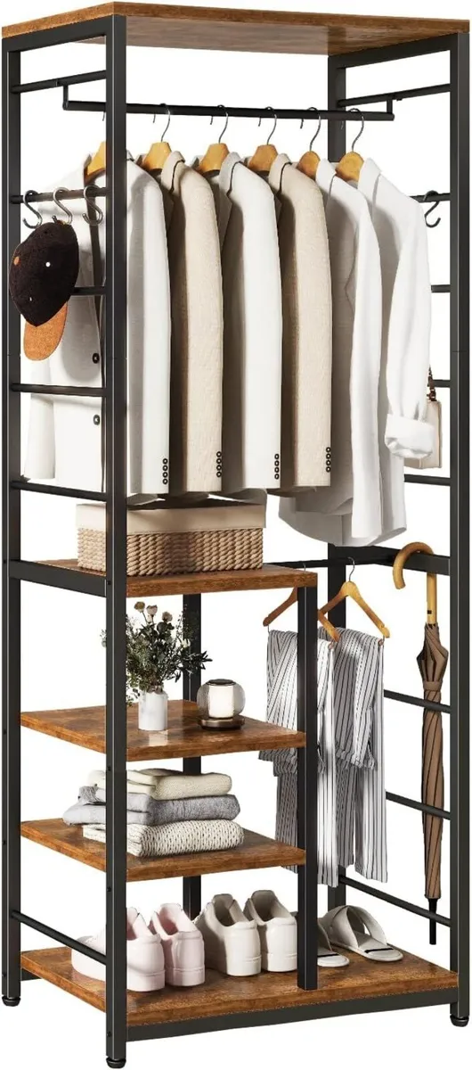 Coat Rack Stand on Wheels with 6 Hooks - Image 1