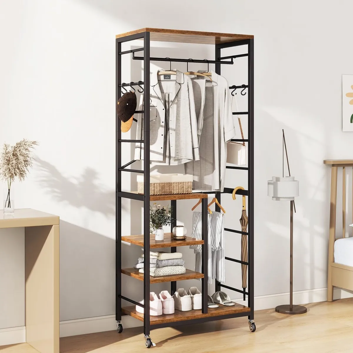 Coat Rack Stand on Wheels with 6 Hooks - Image 2