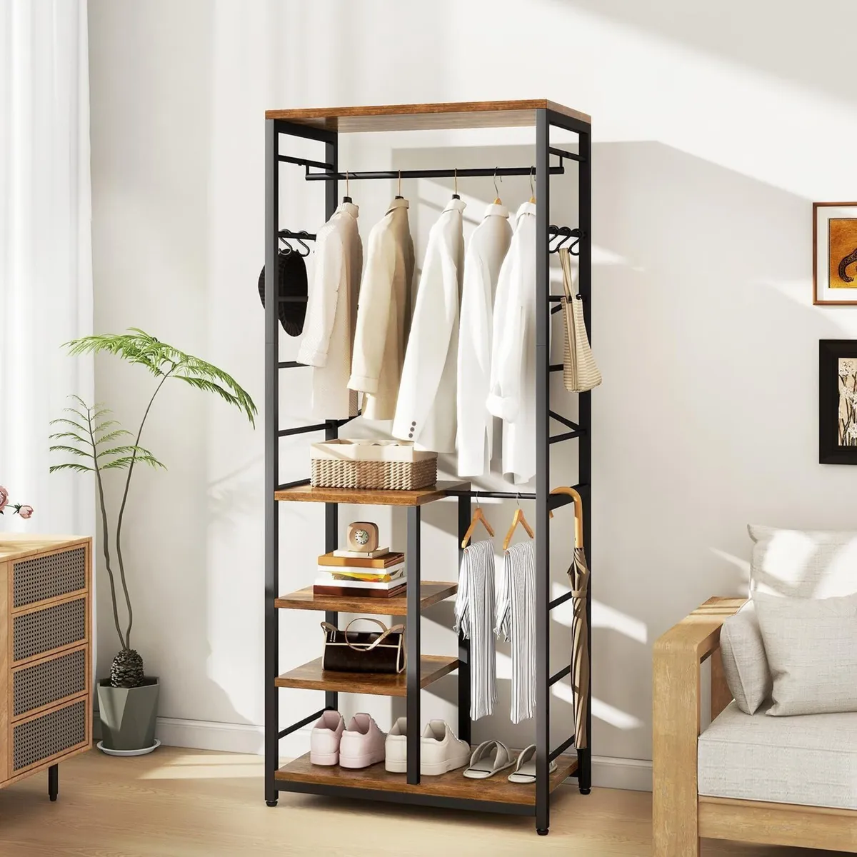 Coat Rack Stand on Wheels with 6 Hooks - Image 4