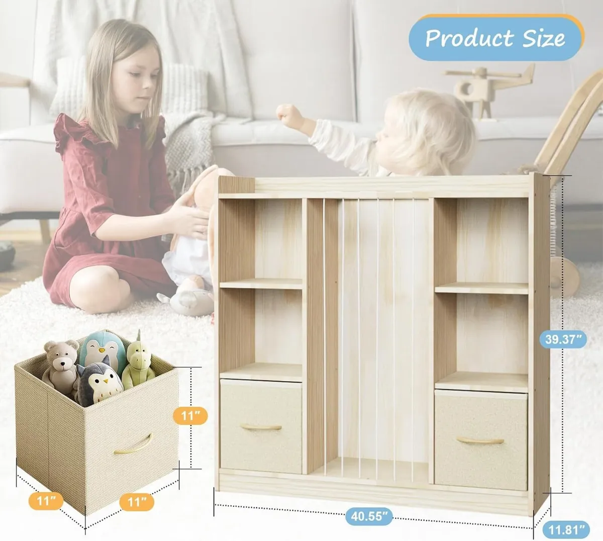Toy Storage Organiser with Stuffed Animal Wooden - Image 2
