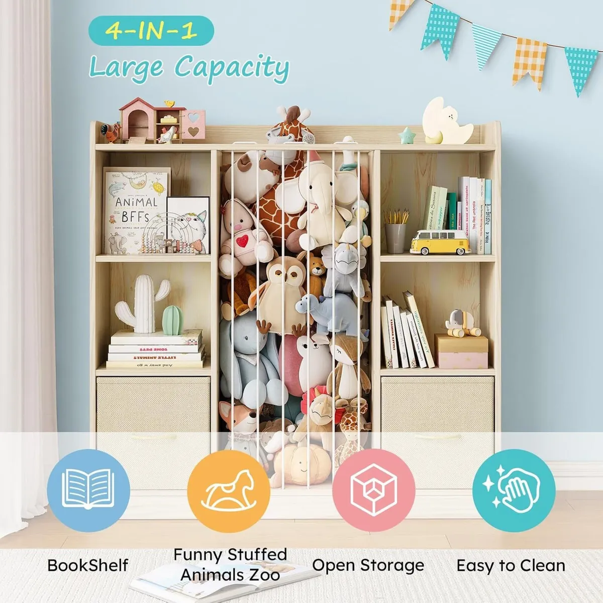 Toy Storage Organiser with Stuffed Animal Wooden - Image 3