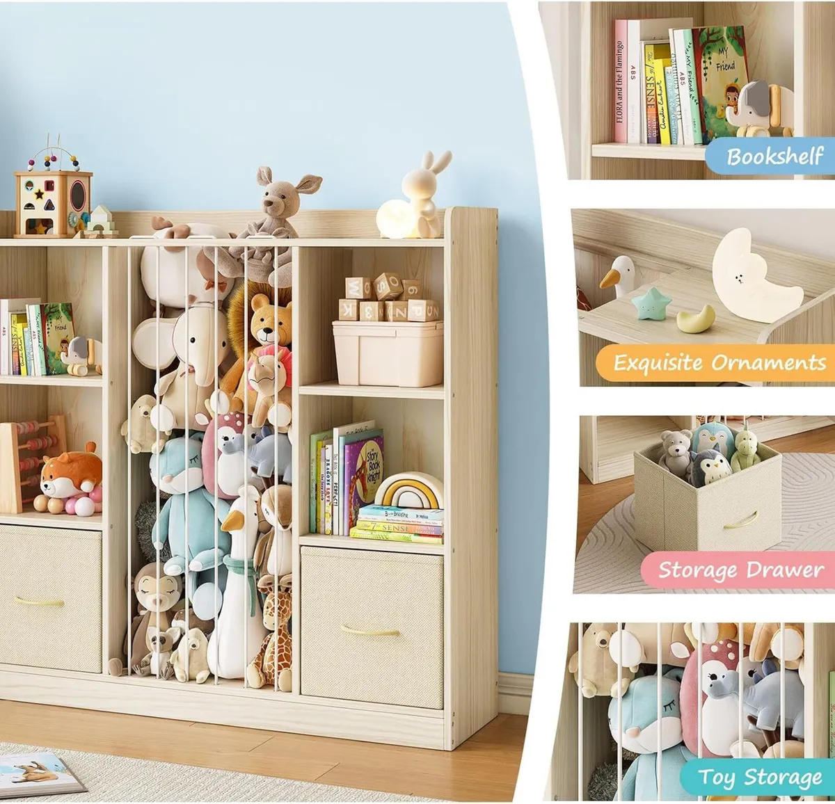 Toy Storage Organiser with Stuffed Animal Wooden - Image 4