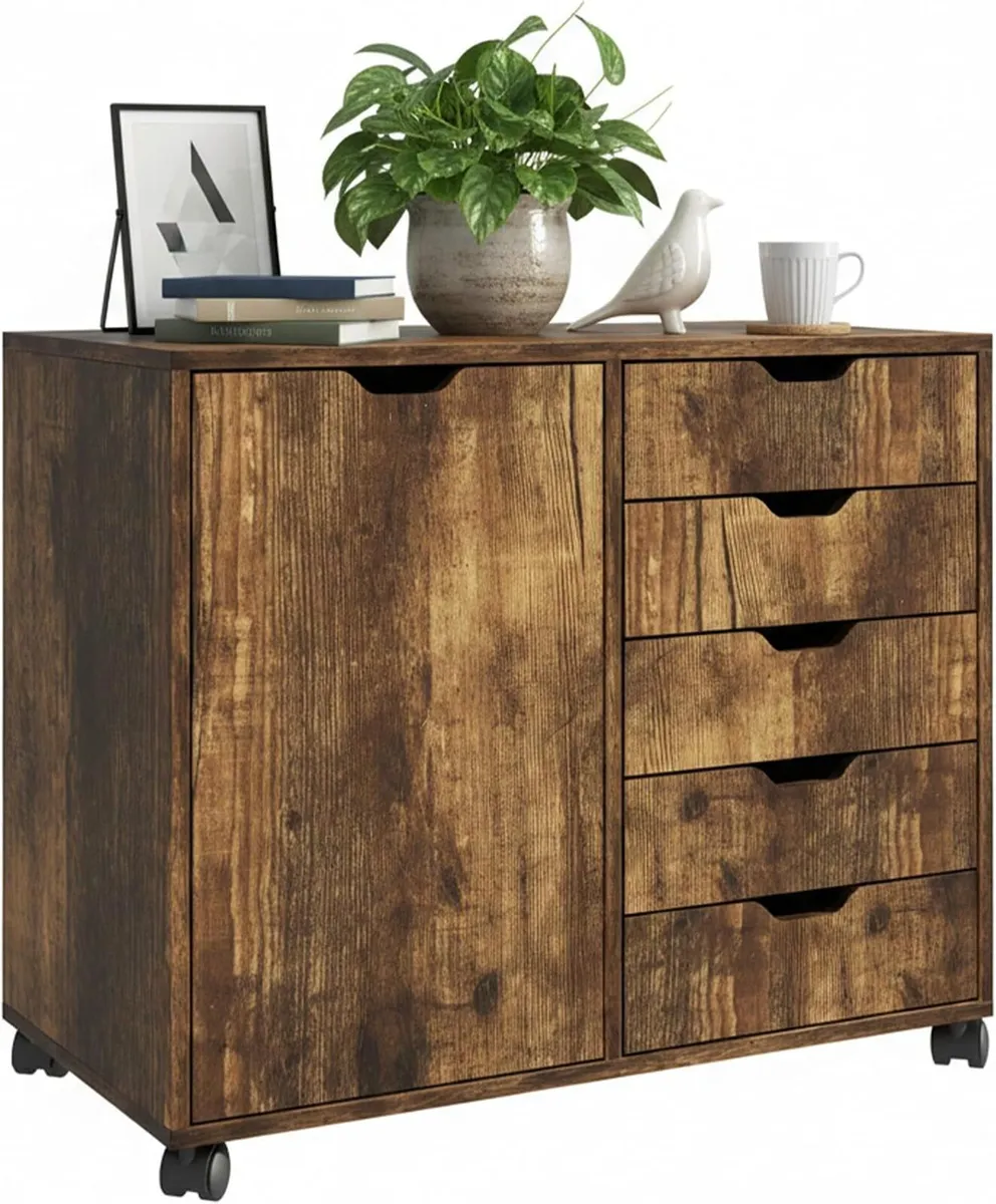 Mobile Storage Cabinet 5 Drawers 2 Compartments - Image 1
