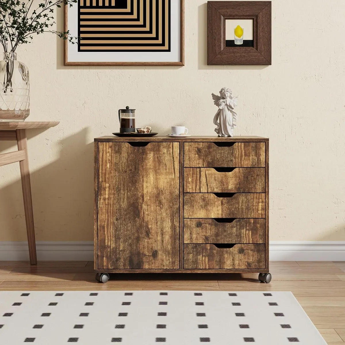 Mobile Storage Cabinet 5 Drawers 2 Compartments - Image 2