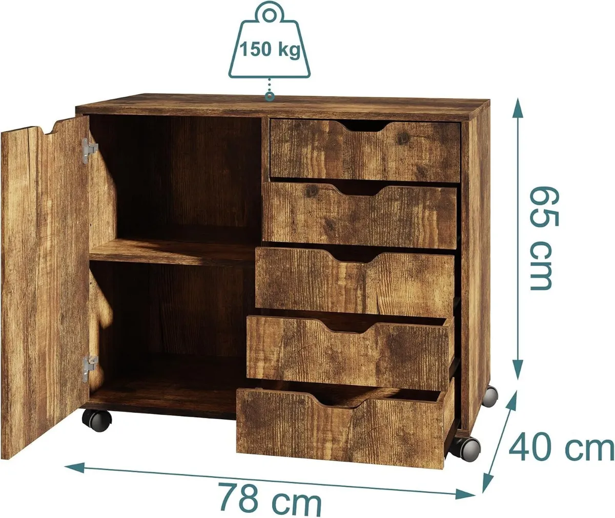 Mobile Storage Cabinet 5 Drawers 2 Compartments - Image 3
