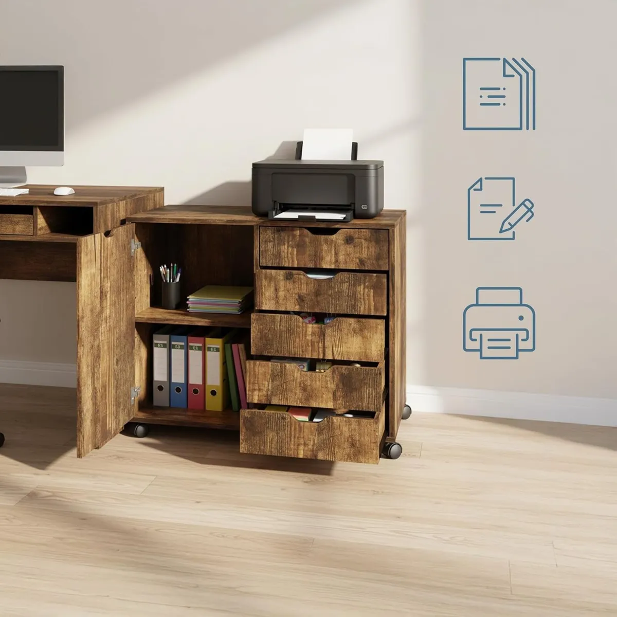 Mobile Storage Cabinet 5 Drawers 2 Compartments - Image 4