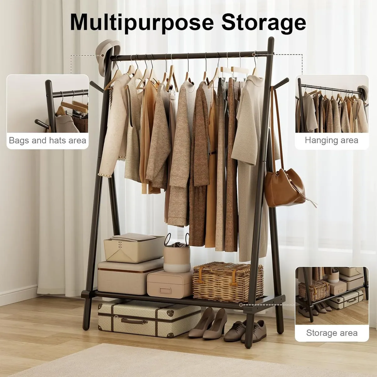 Clothes Rail Rack with Shelf and Hook Sturdy - Image 3