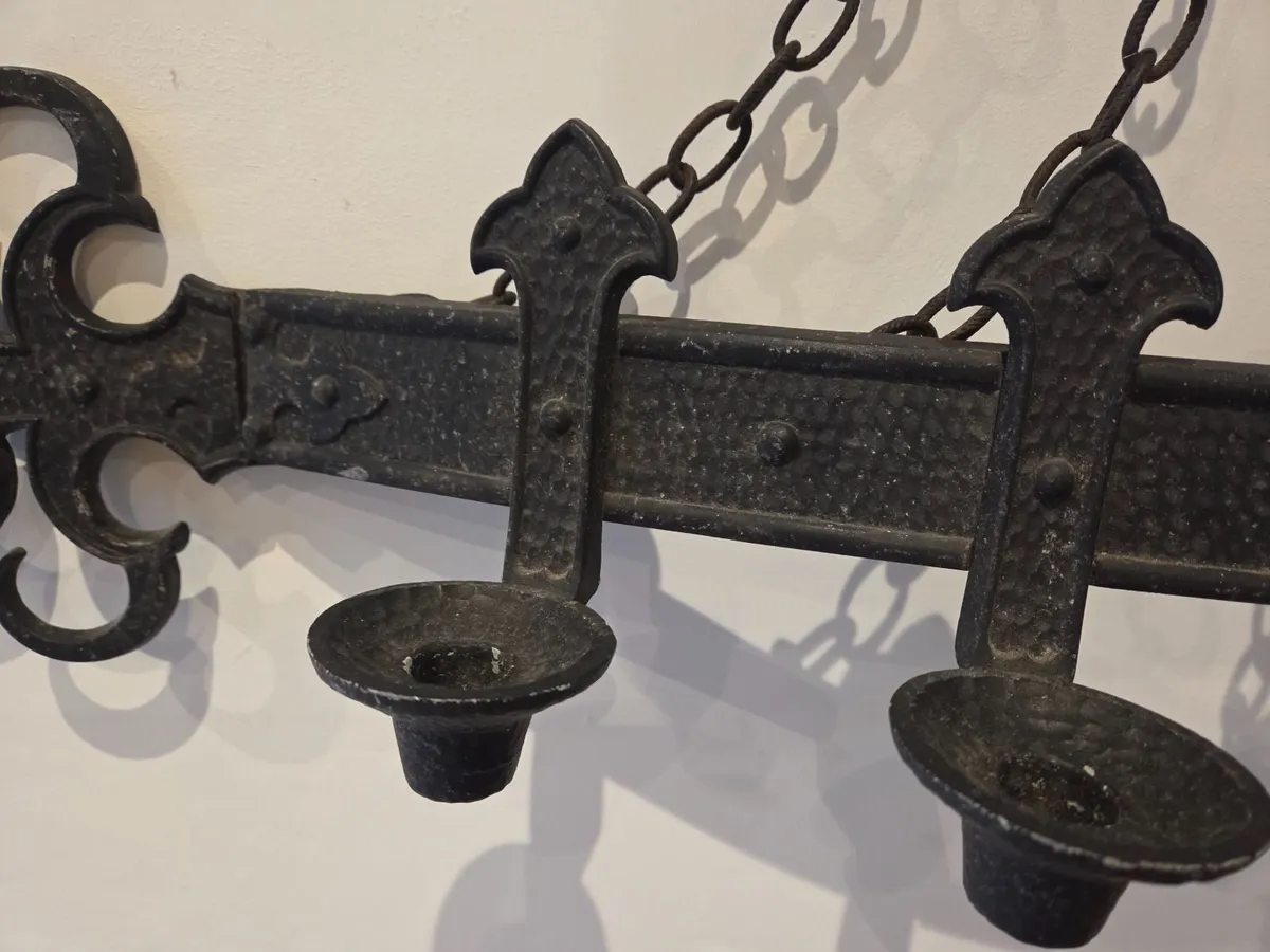 Vintage Wrought Iron Five-Light Hanging Candelabra - Image 2