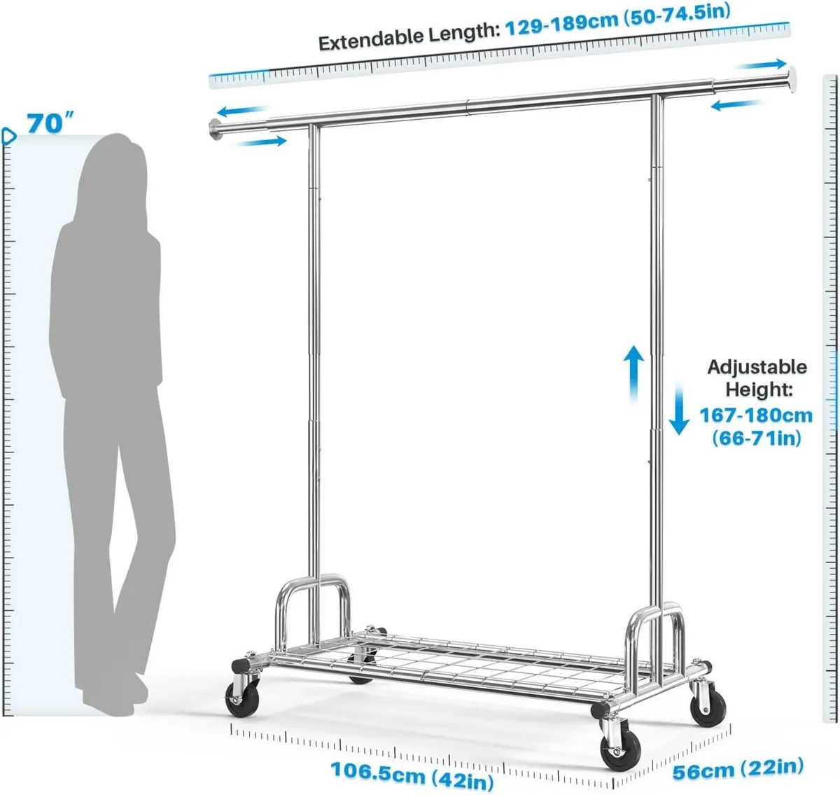 Heavy Duty Clothes Rail 238KG Capacity Extendable - Image 2