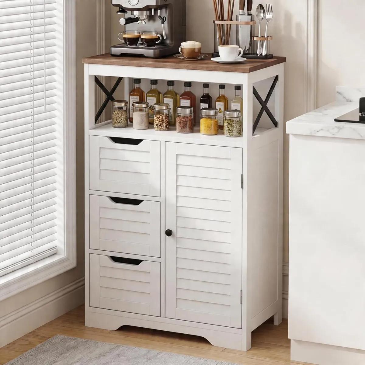Kitchen Cabinet Louvre Design Sideboard with Open - Image 2