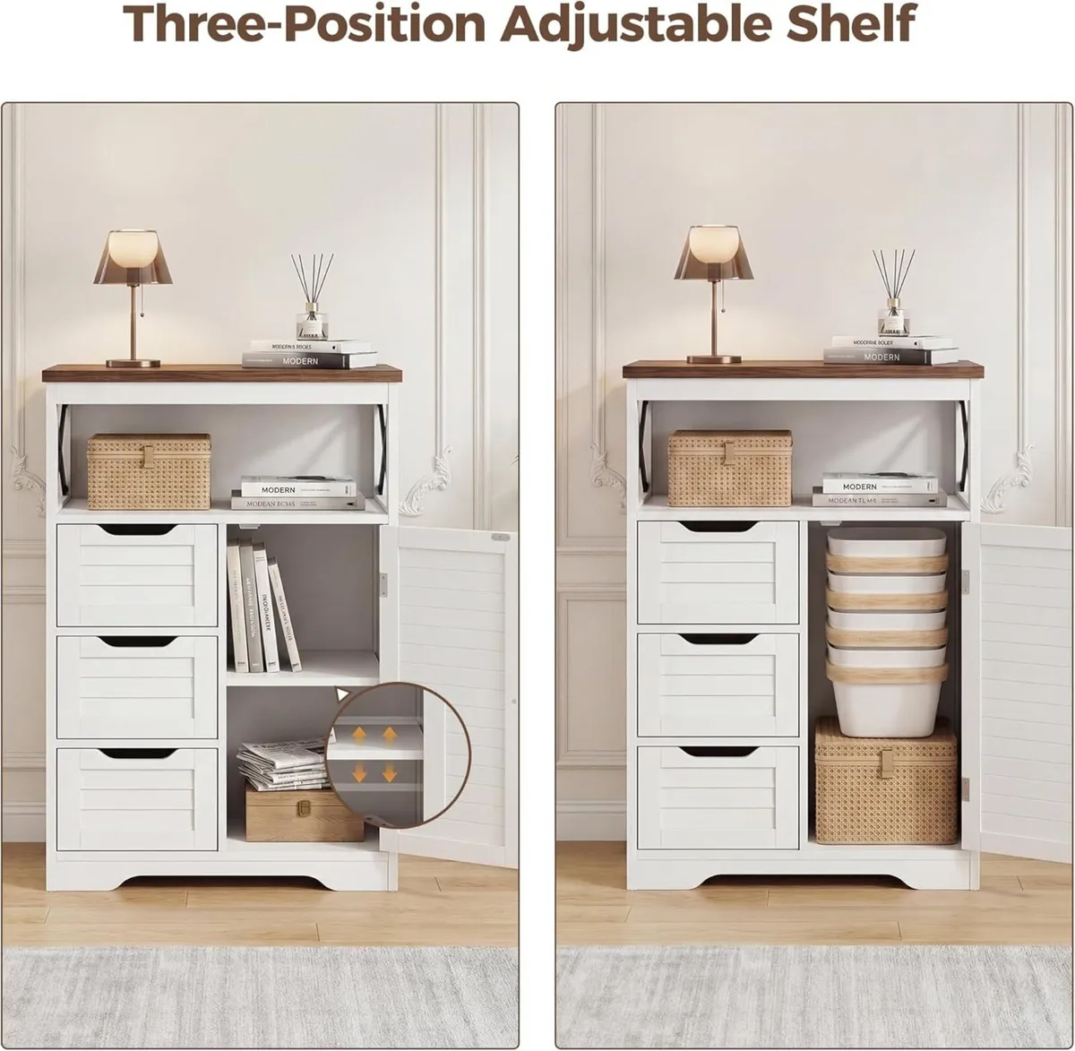 Kitchen Cabinet Louvre Design Sideboard with Open - Image 4
