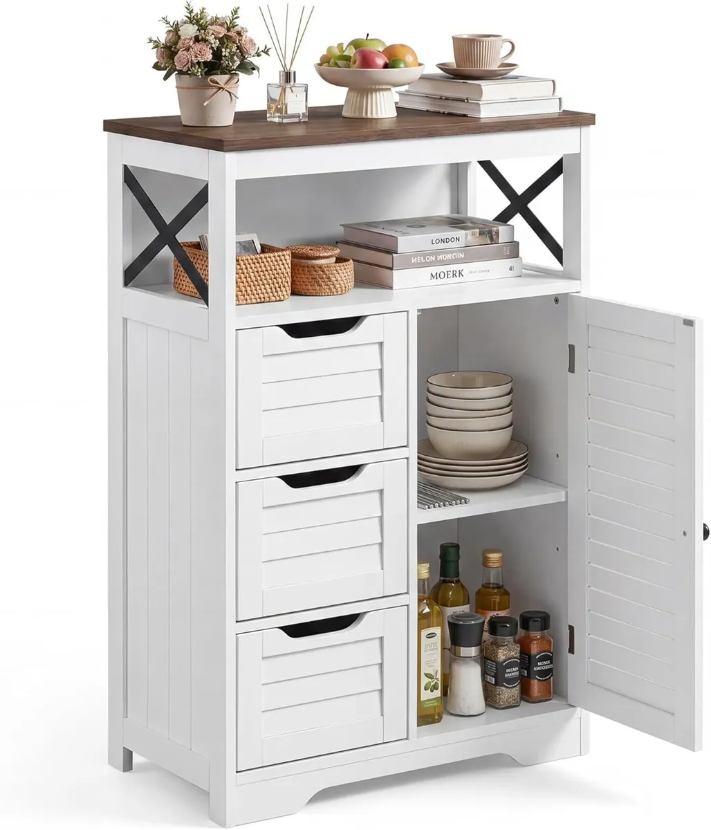 Kitchen Cabinet Louvre Design Sideboard with Open - Image 1