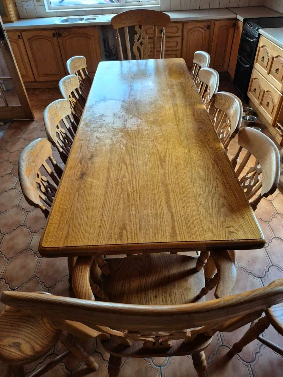 Solid Ash Dining Table & 8 Matching Chairs - Image 1