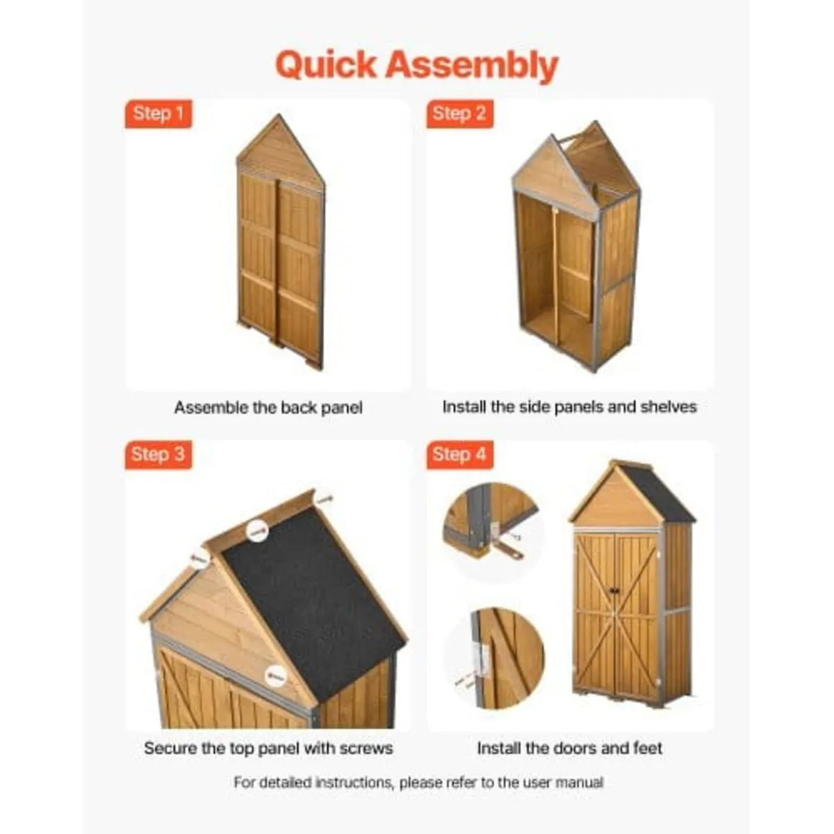 Outdoor Storage Shed, 112 x 170 cm Wood & Metal Ga - Image 4