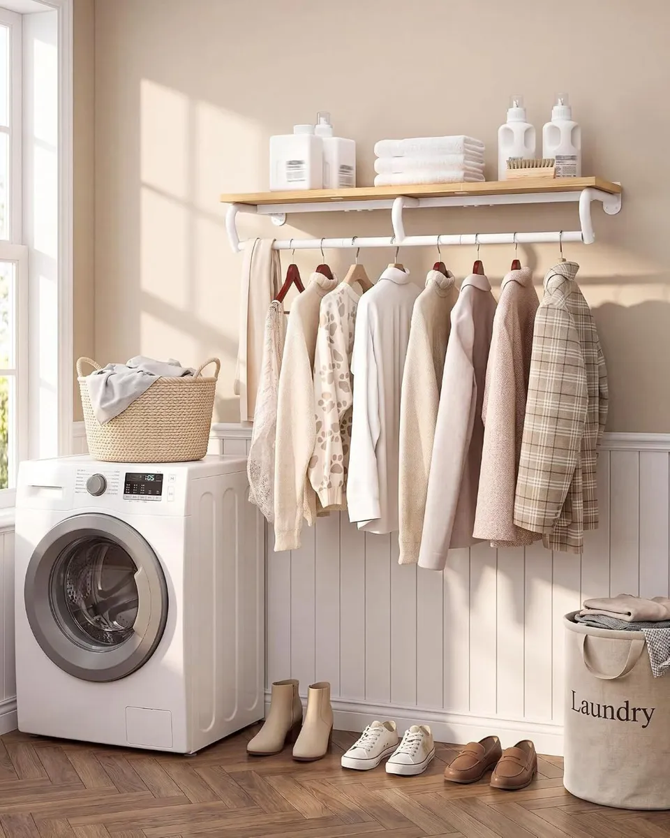 Wall Mounted Clothes Rack Metal Garment with Top - Image 2