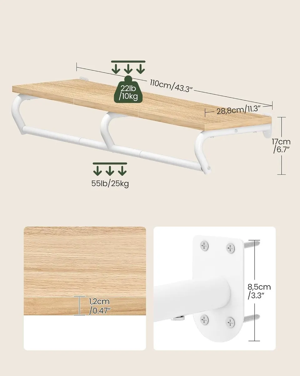 Wall Mounted Clothes Rack Metal Garment with Top - Image 3
