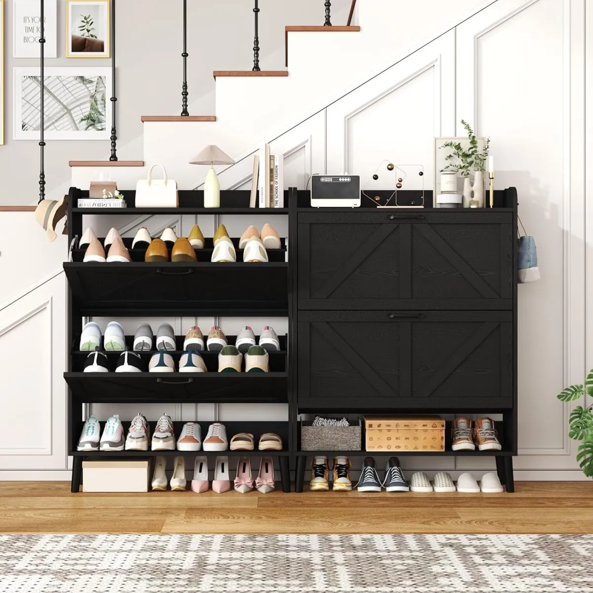 Shoe Cabinet with Two Flip Drawers 3-Tier Storage - Image 4