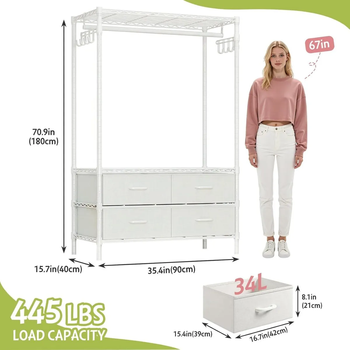 Clothes Rail Heavy Duty for Hanging with 4 - Image 3