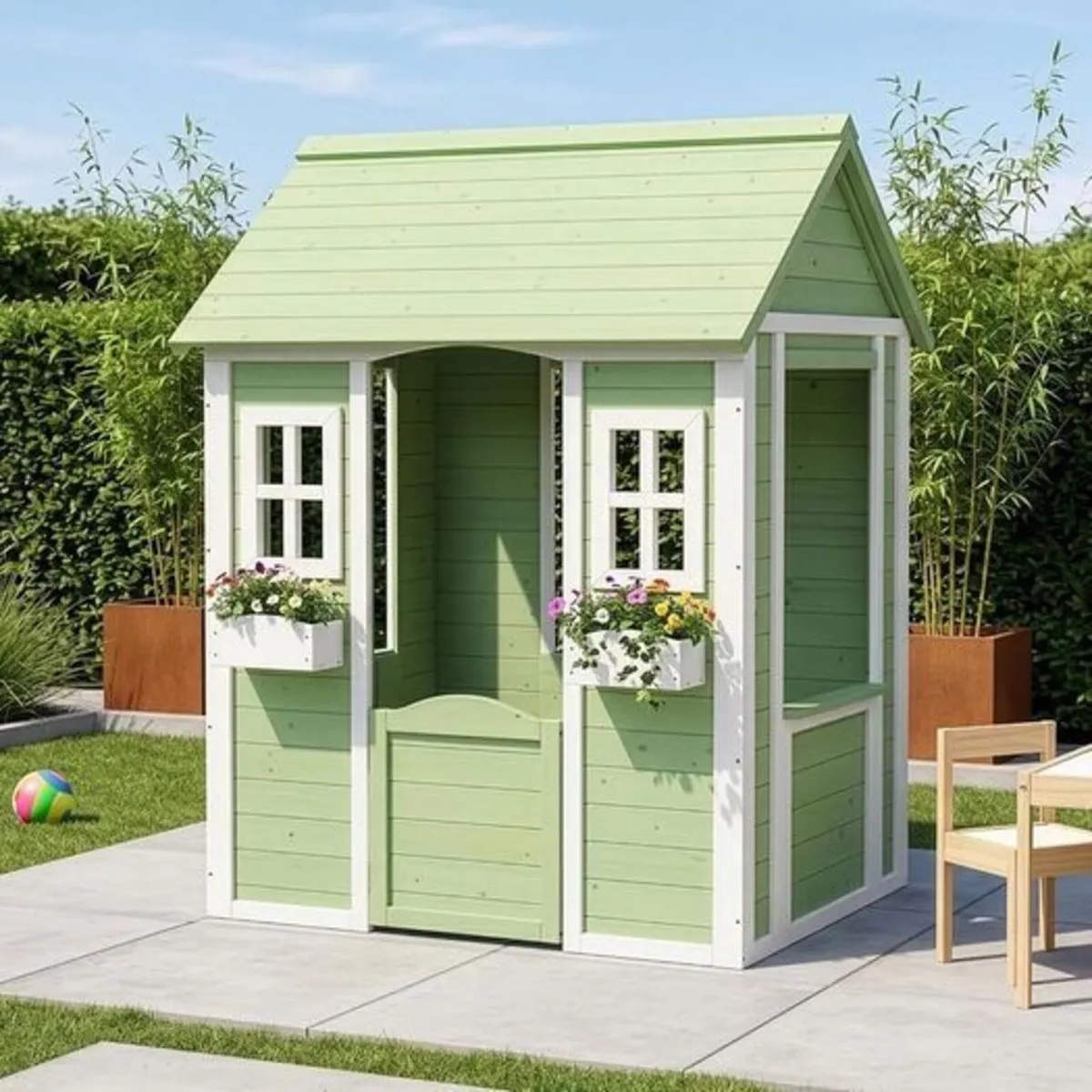 Wooden Kids Garden Playhouse with Planters 144cm O - Image 2