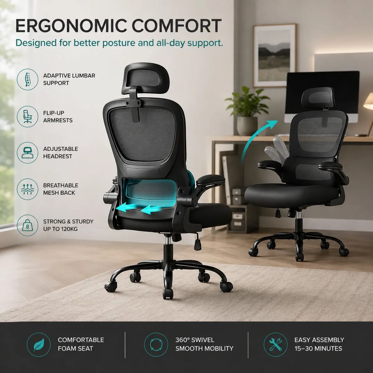 Ergonomic Office Chair with Lumbar Support & Adjus - Image 1