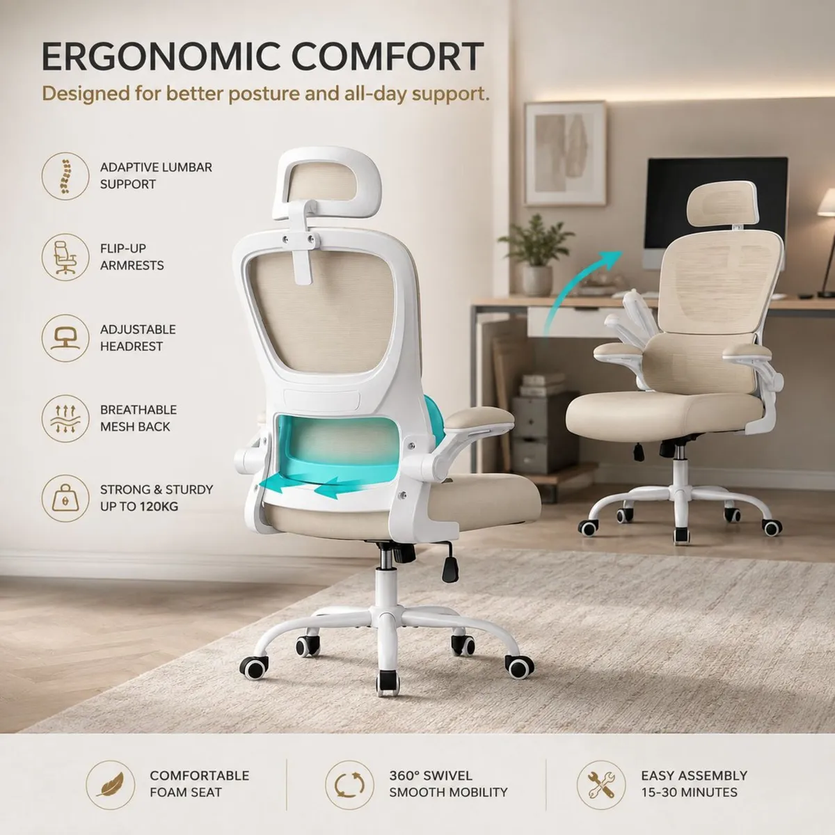 Ergonomic Swivel Office Chair – Breathable Mesh & - Image 1