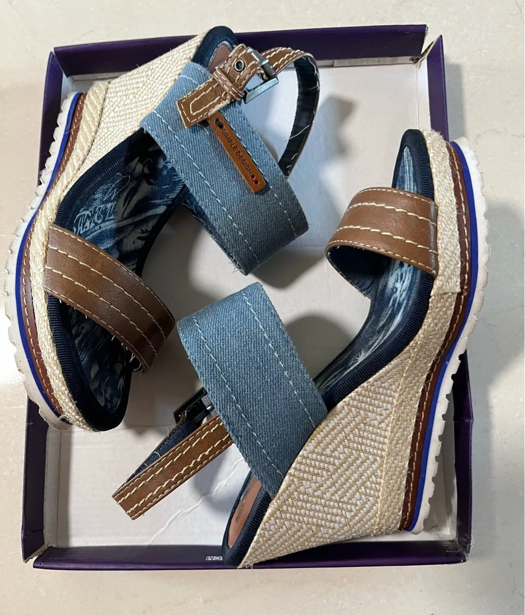 Denim Wedge Sandals - Size 6 / 39 - Image 1