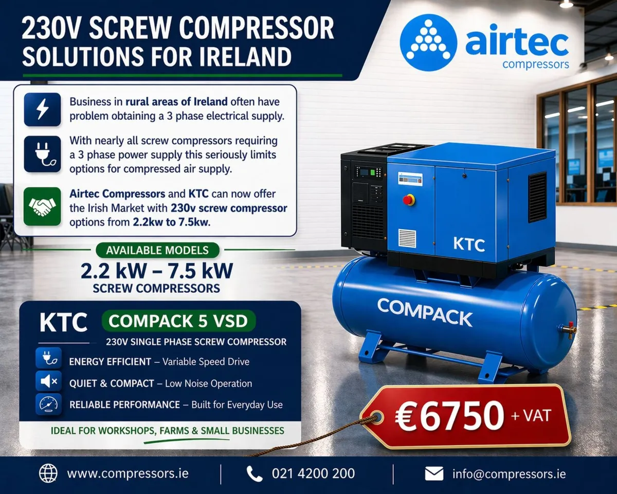 SCREW COMPRESSOR - 230 V SINGLE PHASE- IN STOCK - Image 2