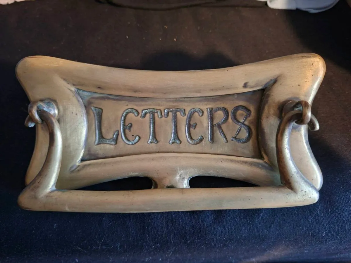 Antique Reclaimed Brass Letterbox w/Door Knocker - Image 2