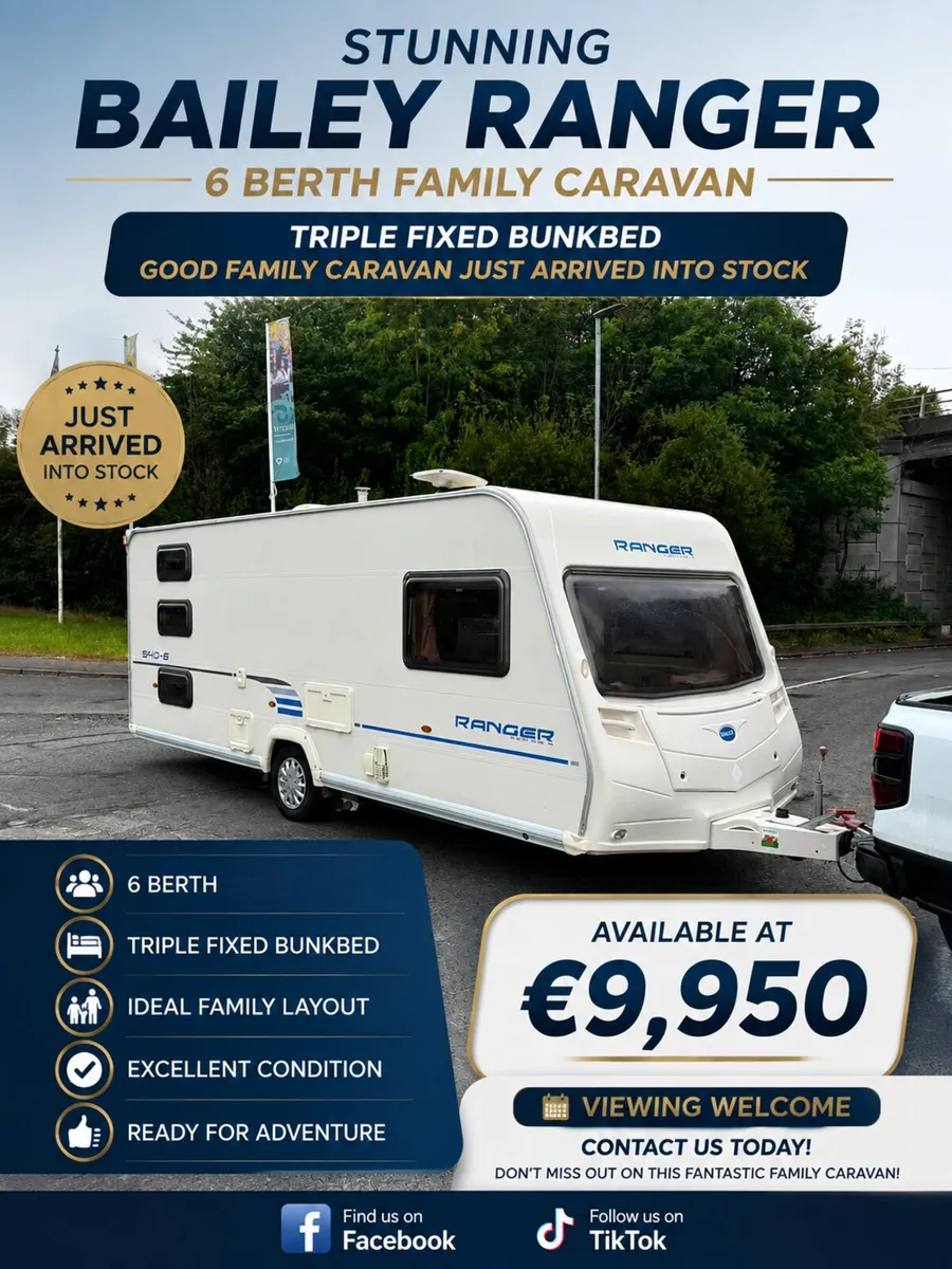 Bailey 6 berth fixed triple bunkbeds Caravan - Image 1