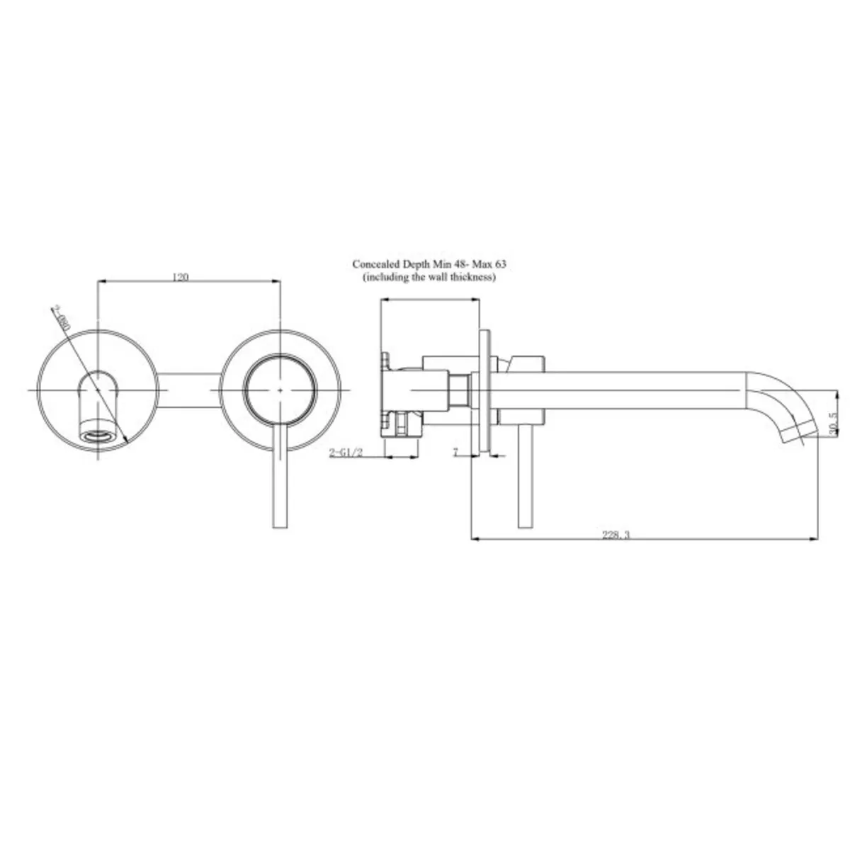Black Wall Mounted Bath Mixer Tap - Arissa - Image 3