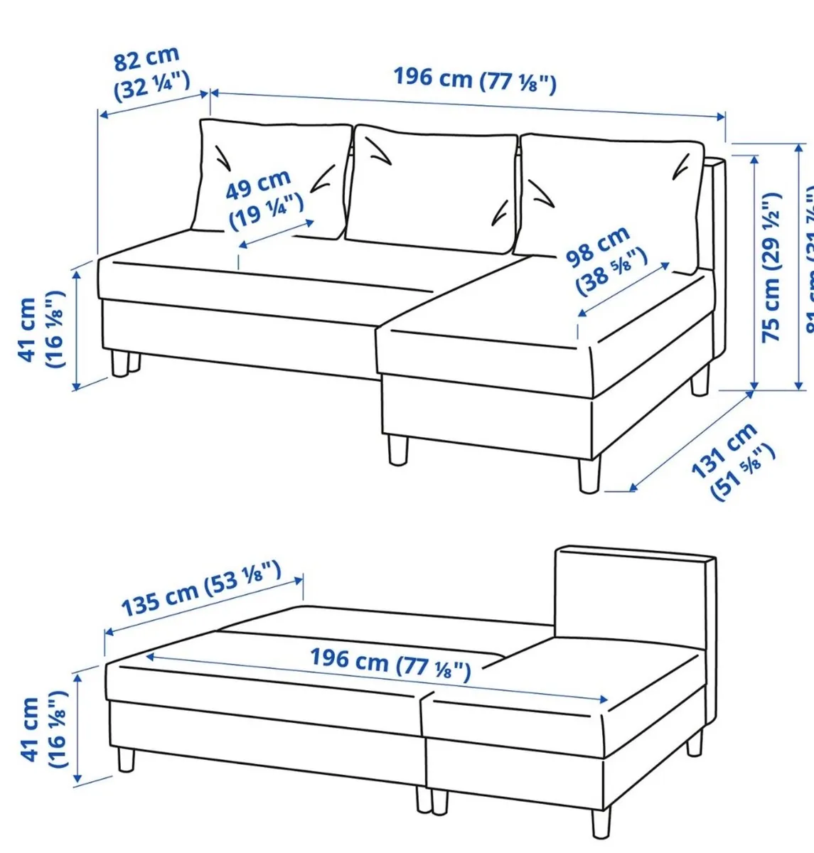 3-seat sofa-bed with chaise lounge dark grey - Image 2
