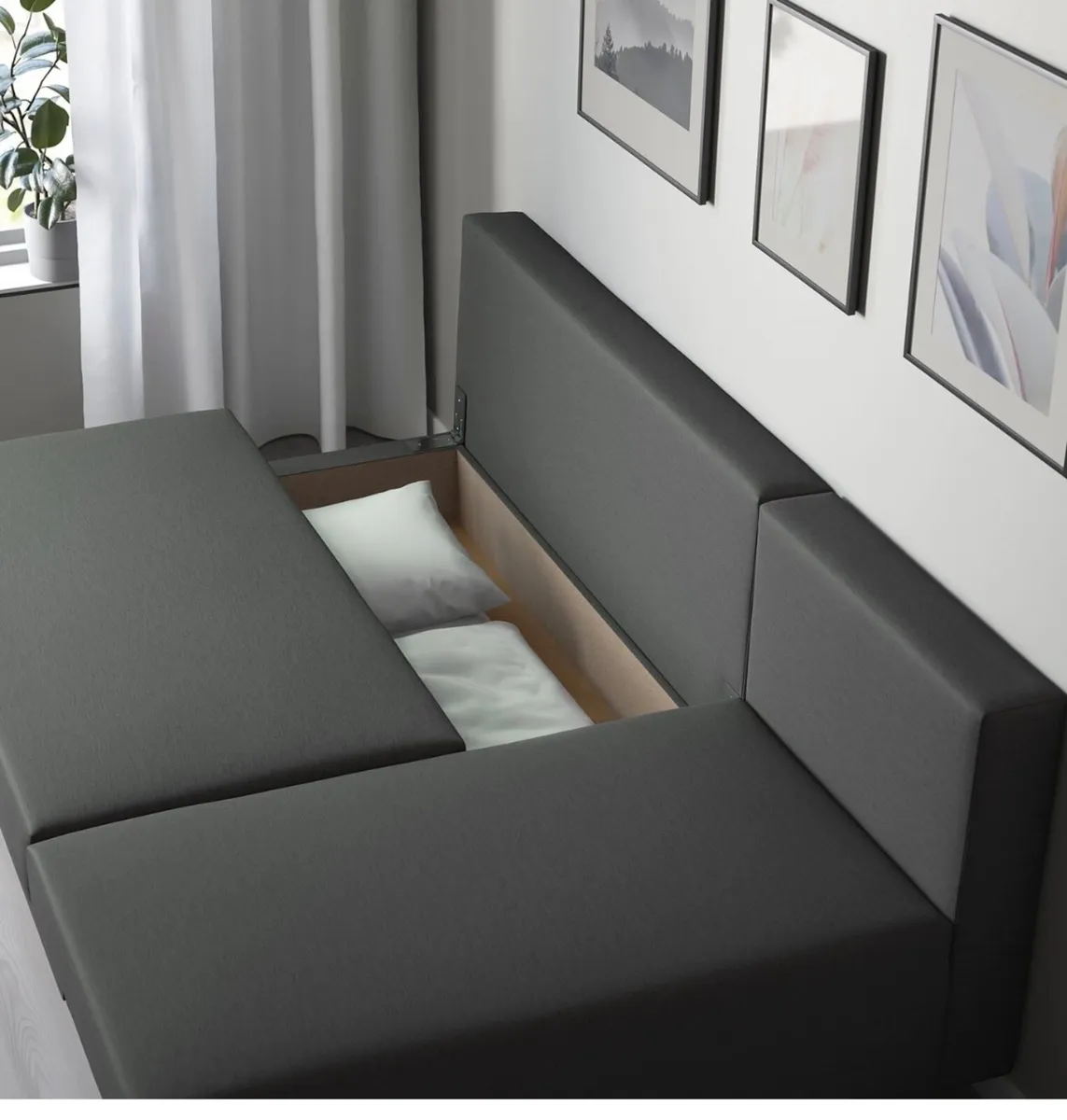 3-seat sofa-bed with chaise lounge dark grey - Image 4