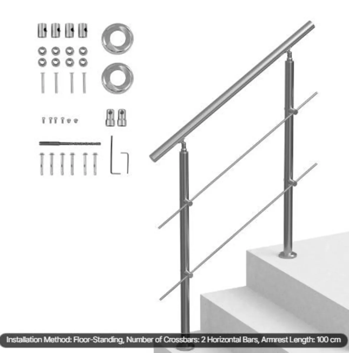 100.1 cm Handrails for Outdoor Steps 2 Crossbars - Image 4